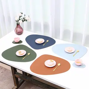 Custom logo Ychon oval Faux Leather Placemats and Coasters PU Leather Heat Resistant Table Place Mats for Kitchen Table Mats Washable