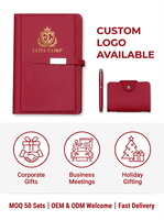 Ensemble cadeau d'affaires 4-en-1 de luxe en cuir rouge avec carnet A5 à feuilles mobiles, stylo, porte-clés et porte-cartes, personnalisable avec logo
