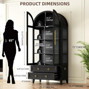 Vitrine élégante en bois de chêne <span class=keywords><strong>noir</strong></span> avec arceaux en verre, éclairage LED chaud, double porte, étagère de rangement, bibliothèque écologique pour <span class=keywords><strong>salle</strong></span> à <span class=keywords><strong>manger</strong></span> - Product Image 2