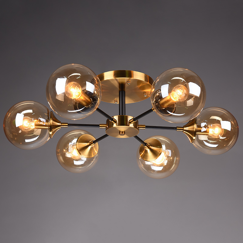 Hot Sale Indoor Decorative Living Room Luxury Bulb Ceiling Lamp Amber Smoke Gray Iron Multi-head Pendant Light E27 Ceiling Light