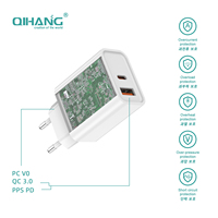 Chargeur rapide EU 25W avec QC3.0/PD3.0/SCP/GAN, double port USB Type-C, design ignifuge, certifications complètes, protection OTP/OVP