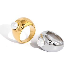 Anillo de Perlas de Acero Inoxidable con Engaste Geométrico y Perla AAA, Joyería para Fiestas - Product Image 5