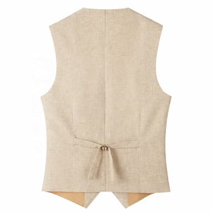 Customized <strong>Men's</strong> <strong>Beige</strong> Linen Blend Suit <strong>Vest</strong>, Casual Breathable 3-Button Waistcoat with Pockets, Formal &amp; Wedding Wear Casual - Product Image 4