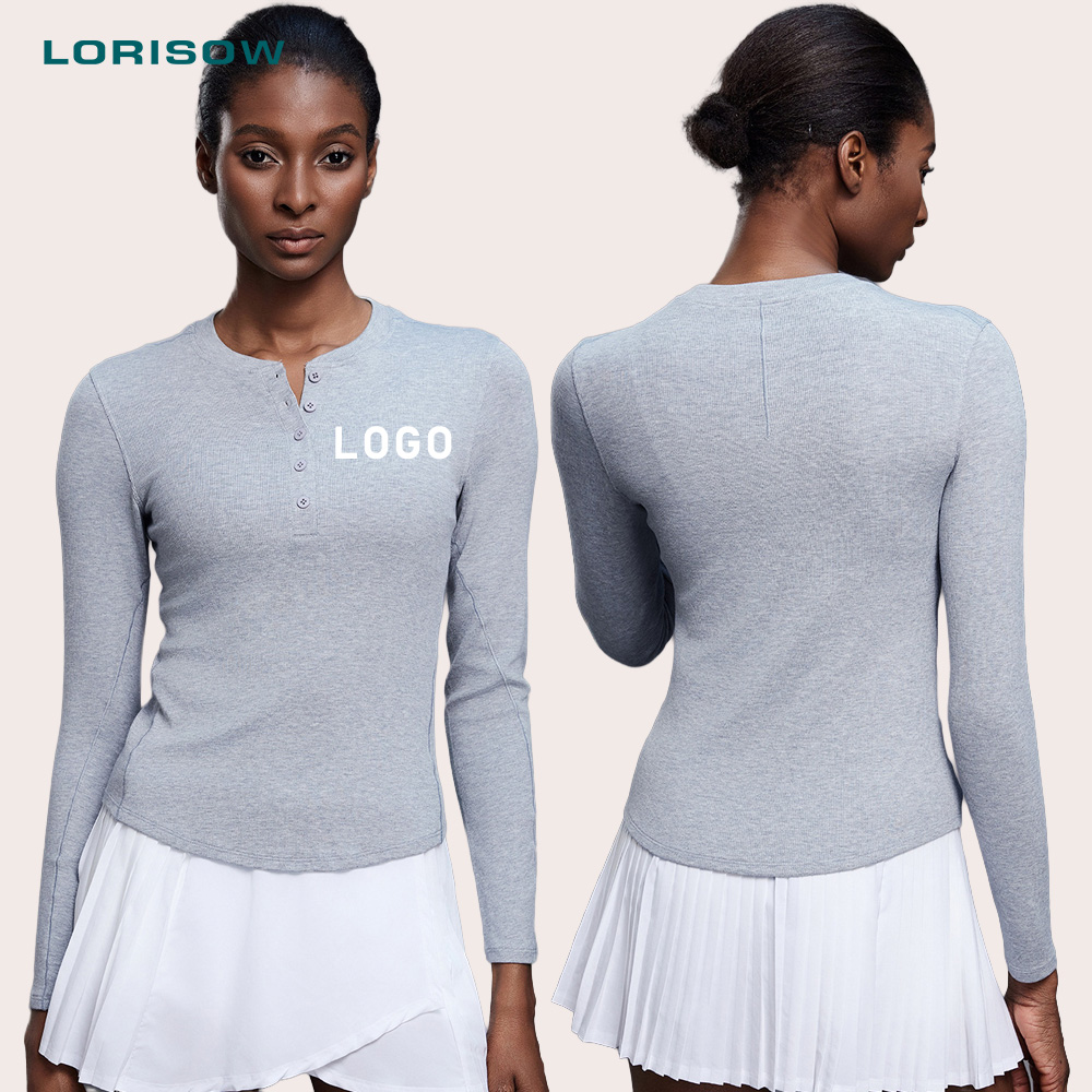 LORISOW Women's Modal Comfortable Long-Sleeved Button Collar Top Breathable and Lightweight Fitness Yoga Shirt