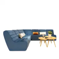 नीले मखमल एल आकार सोफे अनुभागीय लाउंज डिजाइन सोफा सेट 7 सीटों वाले आधुनिक कोने सोफे sectionals