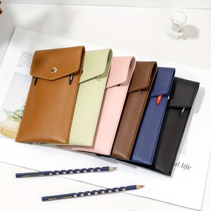 Stijlvol leren etui - Penhouder met drukknoopsluiting voor rugzakdragen, pennendoos met grote capaciteit voor cadeau en dagelijkse organisatie - Product Image 6