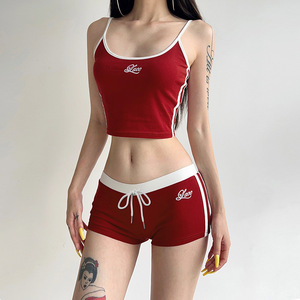 Conjunto deportivo/informal de dos piezas de verano para mujer 2025, estampado de letras personalizado al por mayor, longitud corta, estilo sólido - Product Image 2