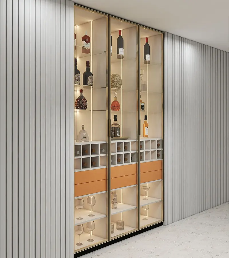 3 armoire de rangement à vin murale en acier inoxydable, grand meuble personnalisé avec porte en verre