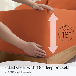 6 PC Queen Sheet Set, Rayon aus Bambus bettwäsche, maschinen wasch bare Hotel bettwäsche Silky Soft - Autumn <span class=keywords><strong>Orange</strong></span> Queen - Product Image 3