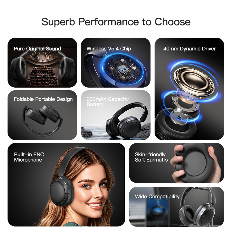 # Soyto T8 Bluetooth 5.4 Wireless Headphones – Foldable Over-Ear HiFi Headset with 40mm Dynamic Drivers, Skin-Friendly Comfort & ODM Support - View 3