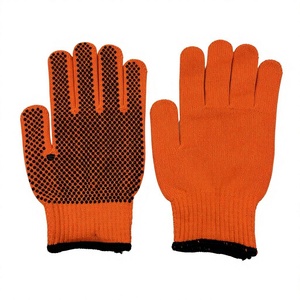 ถุงมือผ้าฝ้ายแบบถักข้อมือเต็มผืน กันลื่น สีส้ม สำหรับงานทั่วไป - Product Image 1