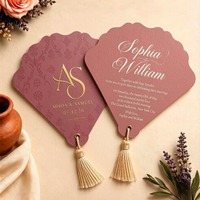 Invitación de Papel Blanco con Monograma Personalizado, Papel Especial, Estampado en Dorado con Borla Tarjetas de Programación para Bodas