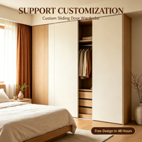 Armoire coulissante moderne sur mesure pour chambre à coucher, du sol au plafond, en MDF bicolore, avec tringle de suspension intégrée, tiroirs, étagères, sans poignées, OEM ODM