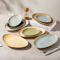 Assiettes de table en grès style japonais, couleurs de glaçure terreux, plats de service décontractés pour cuisine rustique, restaurant et usage domestique