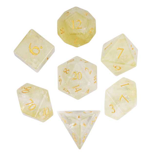For Handcrafted Natural Lemon Quartz Gemstone Dice Set DND RPG Polyhedral Board Game Accessories Gold Numbering Hot Selling