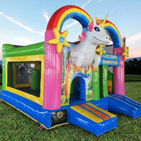 Château gonflable QIQU 5x4m Combo avec toboggan et parcours d'obstacles pour fête, château gonflable licorne magique, respectueux de l'environnement, certifié CE