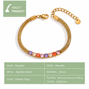 สร้อยข้อมือโซ่ลายงูประดับเพทายหลากสี สแตนเลสสตีล โทนสีทองและสีเงิน - Product Image 4