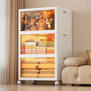 Folding Rectangle White <b>Storage</b> <b>Box</b> Doors Wheels <b>Collapsible</b> Eco-Friendly Injection Molded Plastic Stackable 25L Capacity Home - Product Image 6