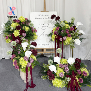 Lime Green Hydrangea and Burgundy Rose Silk Artificial Flowers for Wedding and Back to School Decorations Modern Style - Product Image 1