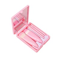 ‌Set de 5 Mini Brosses de Maquillage Multifonctions - Pinceaux Fond de Teint & Ombre à Paupières Voyage avec Miroir