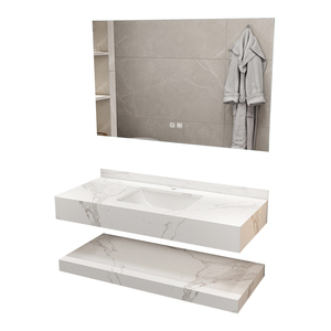 Tocador de Baño <span class=keywords><strong>con</strong></span> Lavabo de Mármol y Gabinete de Losa de <span class=keywords><strong>Roca</strong></span>, Lavamanos de Cerámica <span class=keywords><strong>con</strong></span> LED Inteligente y Encimera de Mármol para el Hogar - Product Image 6