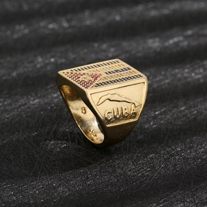 Anillos Personalizables con Piedras Preciosas de Zirconia Coloridas, Anillos con la Bandera de Cuba, Joyería Chapada en Oro de 14K, Anillo de Latón Grueso Estilo Hiphop Resistente al Agua para Hombre - Product Image 4