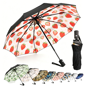 Strawberry Inner Print Compact Travel <b>Umbrella</b> <b>Windproof</b> Waterproof Automatic Folding Fiberglass Ribs Portable - Product Image 2