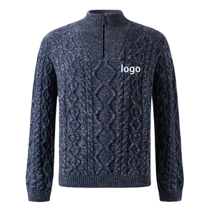 Custom Logo OEM ODM Men's Jacquard <b>Jumper</b> <b>Pullover</b> Knitwear Winter Long Sleeve Knitted Quarter Zip Merino Wool Sweater - Product Image 3