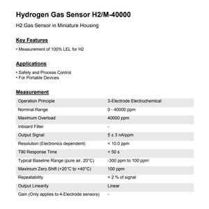 เซ็นเซอร์ก๊าซไฮโดรเจนเมมบราพอร์ H2/M-40000 0-40000 ppm แบบอิเล็กโทรเคมี สำหรับความปลอดภัยและอุปกรณ์พกพา - Product Image 1