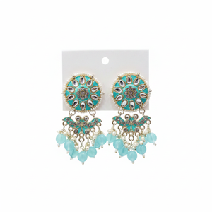 Pendientes colgantes Meenakari de piedra y cuentas Kundan chapados en oro moda 11103276SBL - Product Image 2