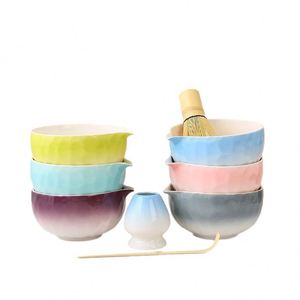 Tazón de Cerámica con Diseño de Martillado para Matcha, Tazón de Porcelana Texturizado Hecho a Mano, Soporte de Cerámica con Degradado, Accesorios para Té Verde - Product Image 4