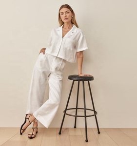 Lapel Collar Vintage Chic Crop Jacket Half Sleeve Button up <strong>Linen</strong> <strong>Top</strong> for Women - Product Image 4