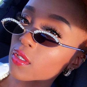 Lunettes de soleil ovales de luxe UV400, modèle 2020, très tendance, unisexes, en métal, avec strass, style œil de chat - Product Image 1