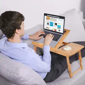 Vassoio letto regolabile in legno Bambus studio piedi scrivania per Computer pieghevole tavolo per Laptop in bambù per divano