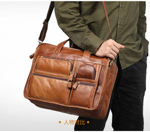 Sac à main pour homme en cuir de vache véritable Andong, style rétro décontracté, sac à main pour ordinateur portable de 15,6 pouces, sac fourre-tout pour affaires, sac à bandoulière tendance pour homme - Product Image 2