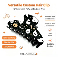 Pince à cheveux en acrylique demi-lune flocon de neige Halloween avec logo personnalisé OEM Ume, élégante pince à cheveux dôme français, vente en gros, cadeau de fête