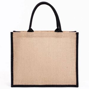 Sac fourre-tout en toile de jute personnalisé avec logo, écologique, pour publicité, avec surpiqûres colorées, sac de shopping vierge en jute - Product Image 4