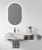 Meuble-lavabo mural moderne en marbre et ardoise, étanche, avec vasque en céramique, porte-serviettes et miroir LED – Installation facile