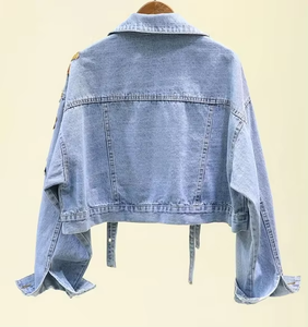 Femmes Automne Hiver Manteau en jean Lapel Fashion Lady Luxury Chic Loose Streetwear Female Embroidered Sequin Denim Jacket Tops - Product Image 3