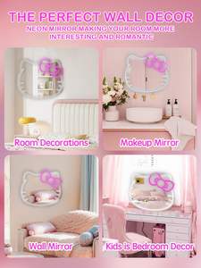 ハローキティ ミラー ネオンサイン、ピンク＆ホワイトLEDバニティミラー、女の子の寝室用メイクアップバニティデコレーション - Product Image 6