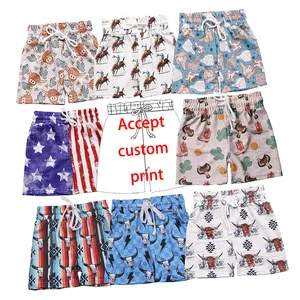 Western Style Custom Print Summer Boy Swim Trunks Quick Dry High Waist Swimwear Kids Swim Beach Shorts