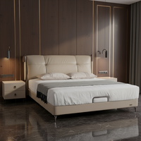 Cadre de lit moderne en cuir avec rangement, structure intérieure en bois de pin massif, pieds de lit en métal, mobilier de chambre d'hôtel de luxe