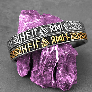 Pulsera Vikinga Hombre Acero Titanio Nórdico Brazalete Nudo Celta Abierto Bicolor Pulido Vintage Moda Joyería Mayorista - Product Image 1