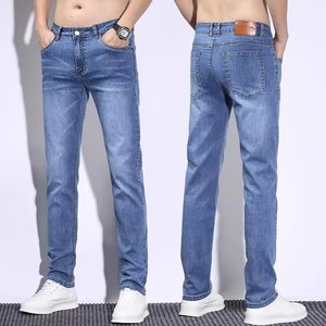 Jeans en soie <span class=keywords><strong>de</strong></span> glace hommes été mince mince Stretch Tube droit 2024 nouveau été <span class=keywords><strong>marque</strong></span> <span class=keywords><strong>de</strong></span> mode léger pantalons décontractés - Product Image 2