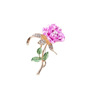 Flower Ladies Brooch, Alloy Gold-Plated Diamond Three-Leaf Rose Corsage, <b>Wedding</b> <b>Accessories</b> - Product Image 5