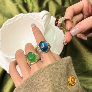Fashion Jewelry Eco-friendly Copper Gold Plated Oval Cut 13*18MM Blue Cubic Zirconia Big <b>Statement</b> <b>Rings</b> for Women - Product Image 3