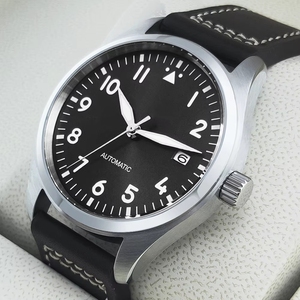 Montre-bracelet pour homme de 40 mm, automatique, mécanique, mouvement <span class=keywords><strong>Seiko</strong></span> <span class=keywords><strong>NH35</strong></span>, verre minéral, sans logo, logo personnalisé, pilote - Product Image 4