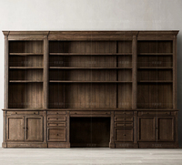 Grande bibliothèque américaine rétro haut de gamme en bois massif solide intégrée pour la maison, la ferme, l'appartement ou l'entrepôt.