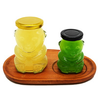 Pot en verre transparent en forme d'ours, qualité alimentaire, avec couvercle métallique, pour bonbons, biscuits, snacks et aliments secs.