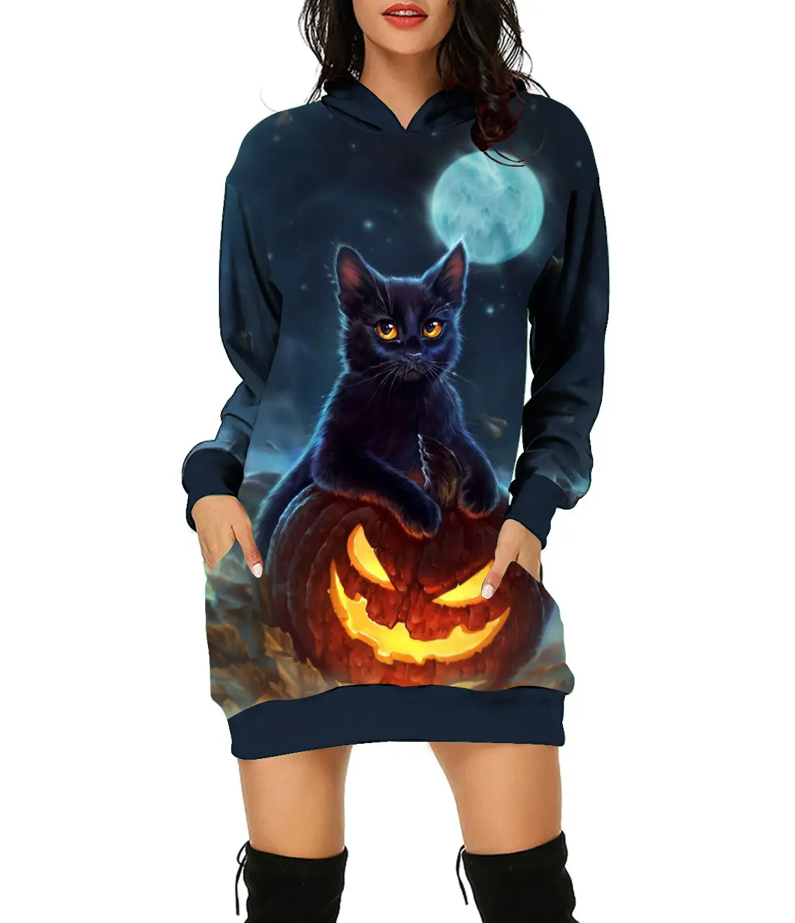 Designer Hoodie Hooded Women Dress Casual Women Clothing Halloween Digital Printed Sweatshirt Wholesale